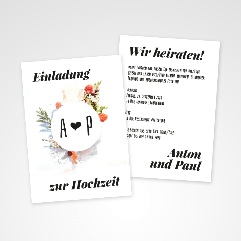 Hochzeitseinladung A5 Blumenstrauss