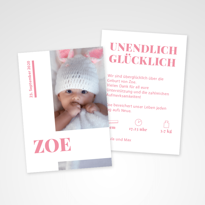 Geburtskarte A5 Rosa Sonnenschein